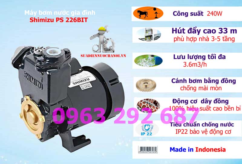 Máy bơm nước gia đình Shimizu PS 226BIT  3-5 tầng
